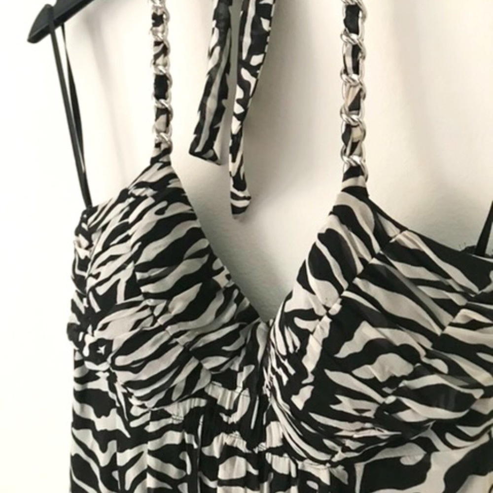 100% Silk Zebra Print A-Line Evening Dress